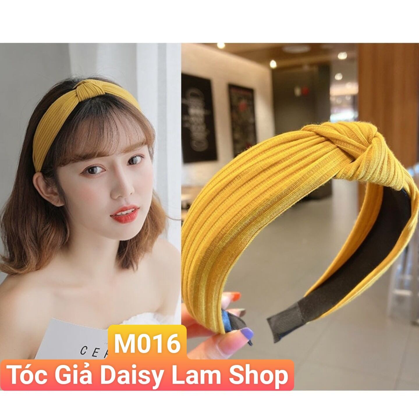 Tóc giả mái thưa kèm cài băng đô len thun M016