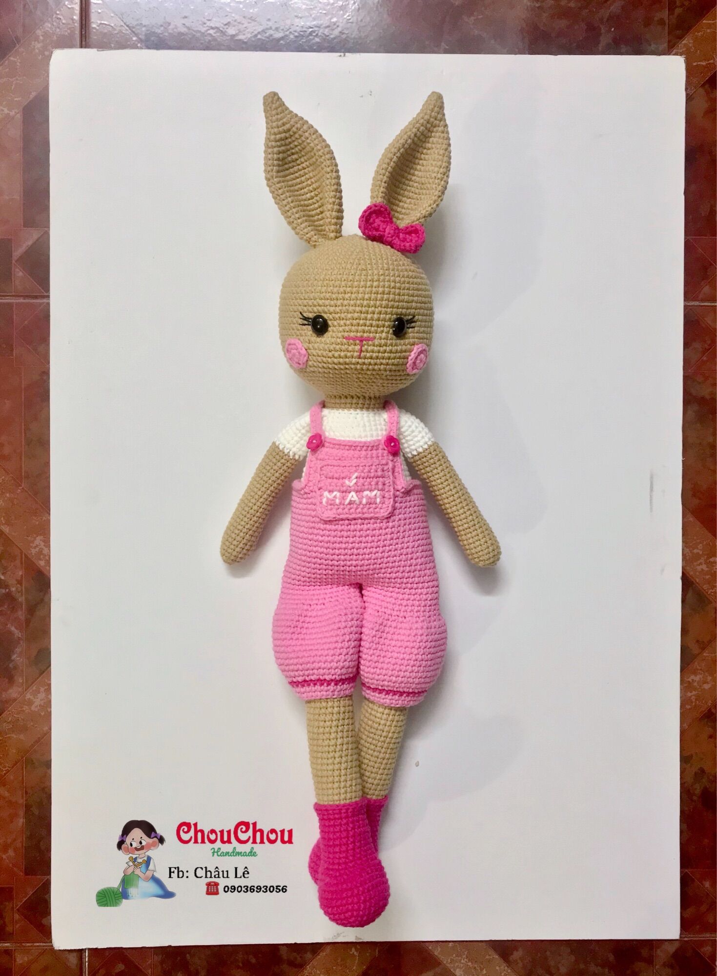 Thú len nhồi bông handmade - Thỏ mặc yếm ( 60cm)