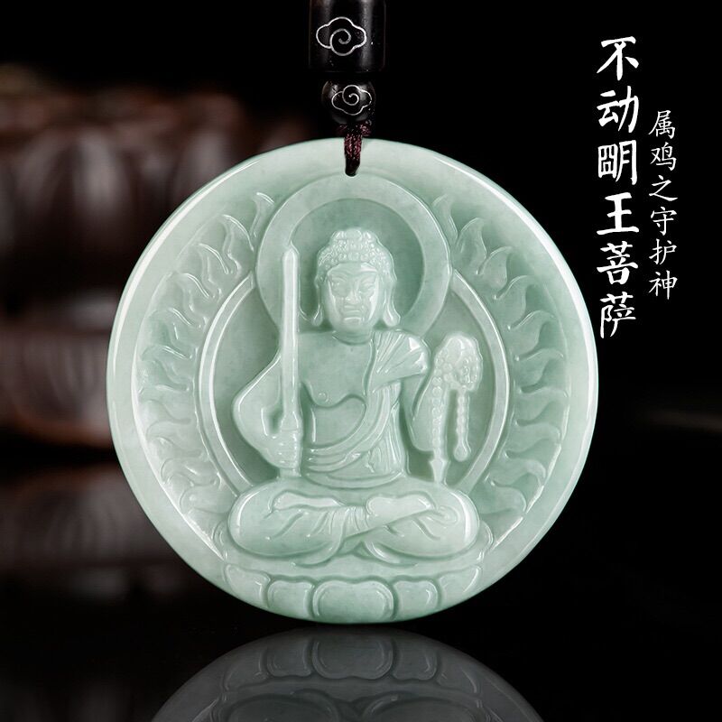 Phật bản mệnh ngọc jadeite trắng bóng