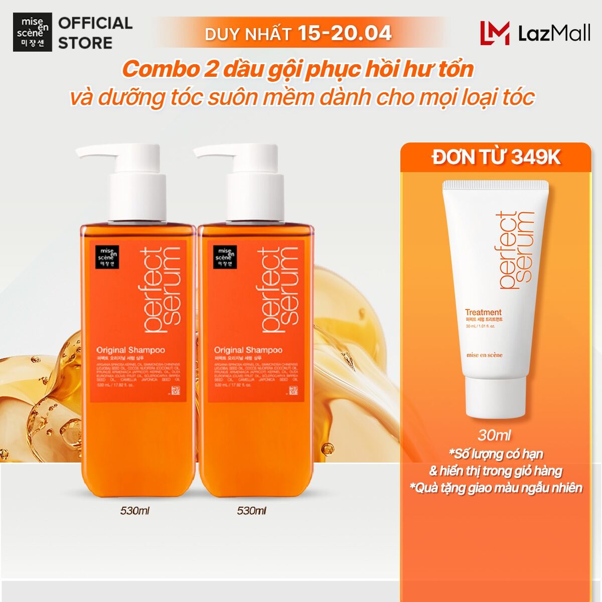 Combo 2 Dầu gội Mise en scene Perfect Serum Original Shampoo 530ml dưỡng tóc mềm mượt hỗ trợ phục hồi tóc hư tổn