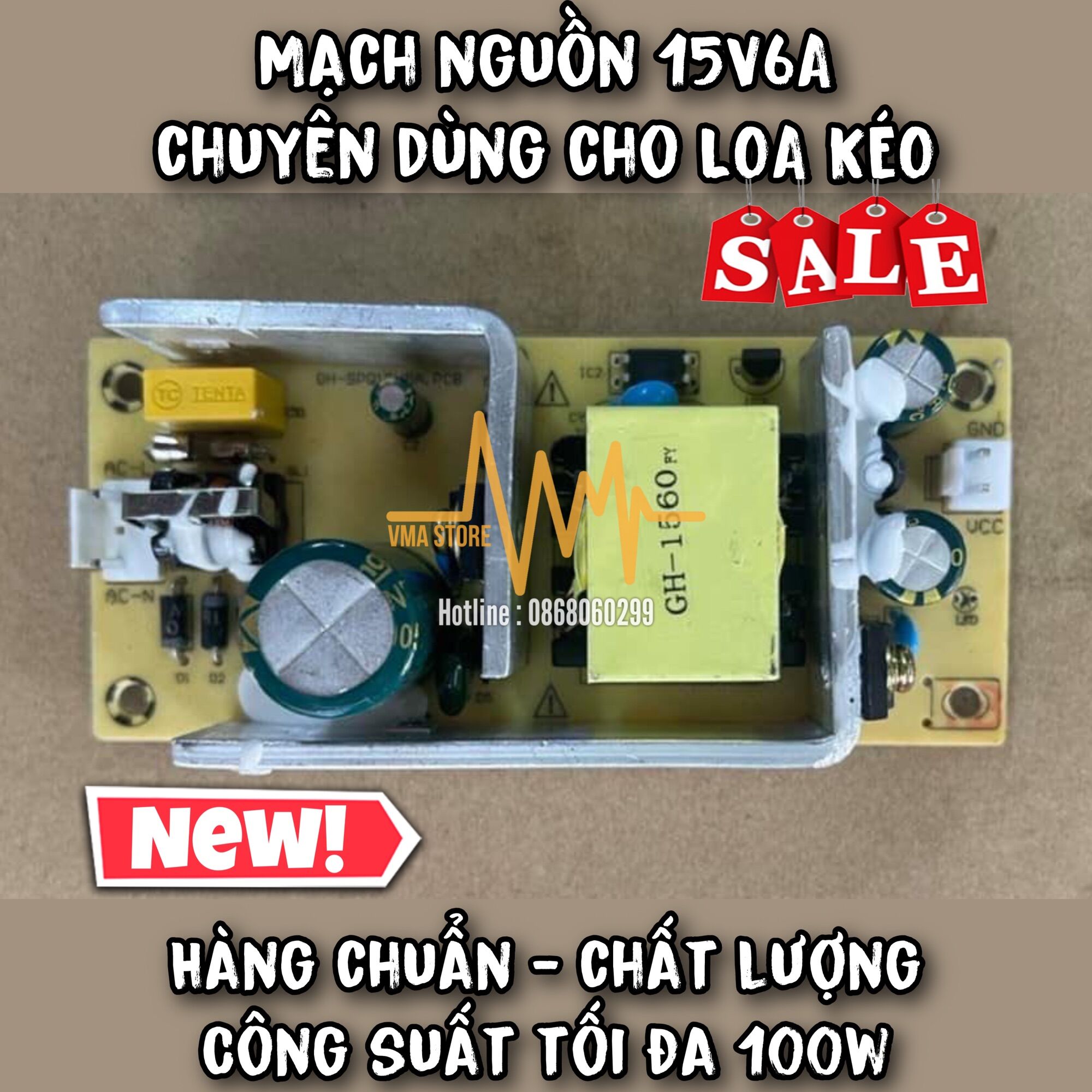 Mạch nguồn 15V6A dùng cho loa kéo, board nguồn chuyên dùng thay loa kéo, công suất 100W, hàng chuẩn chất lượng