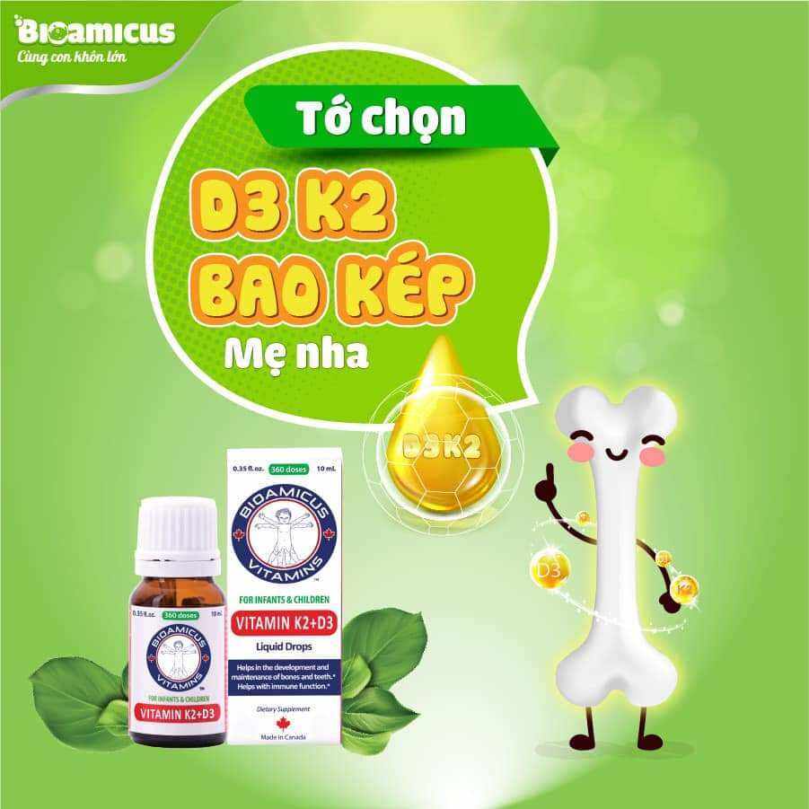 Vitamin K2+D3 bioamicus bổ sung K2D3 cho trẻ, giúp trẻ hấp thụ calci tối đa vào xương