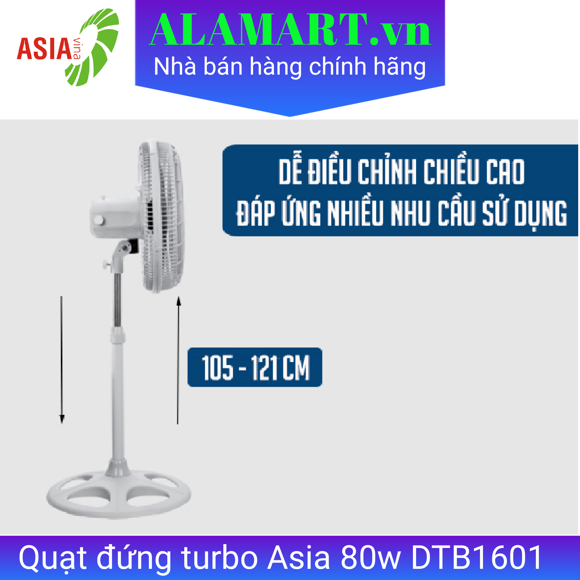 Quạt đứng TURBO PLUS Asia VY639791 Xám 90W hoạt động êm