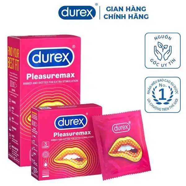 Bao cao su Durex Pleasuremax gân gai, size 56mm, 12 bao/hộp
