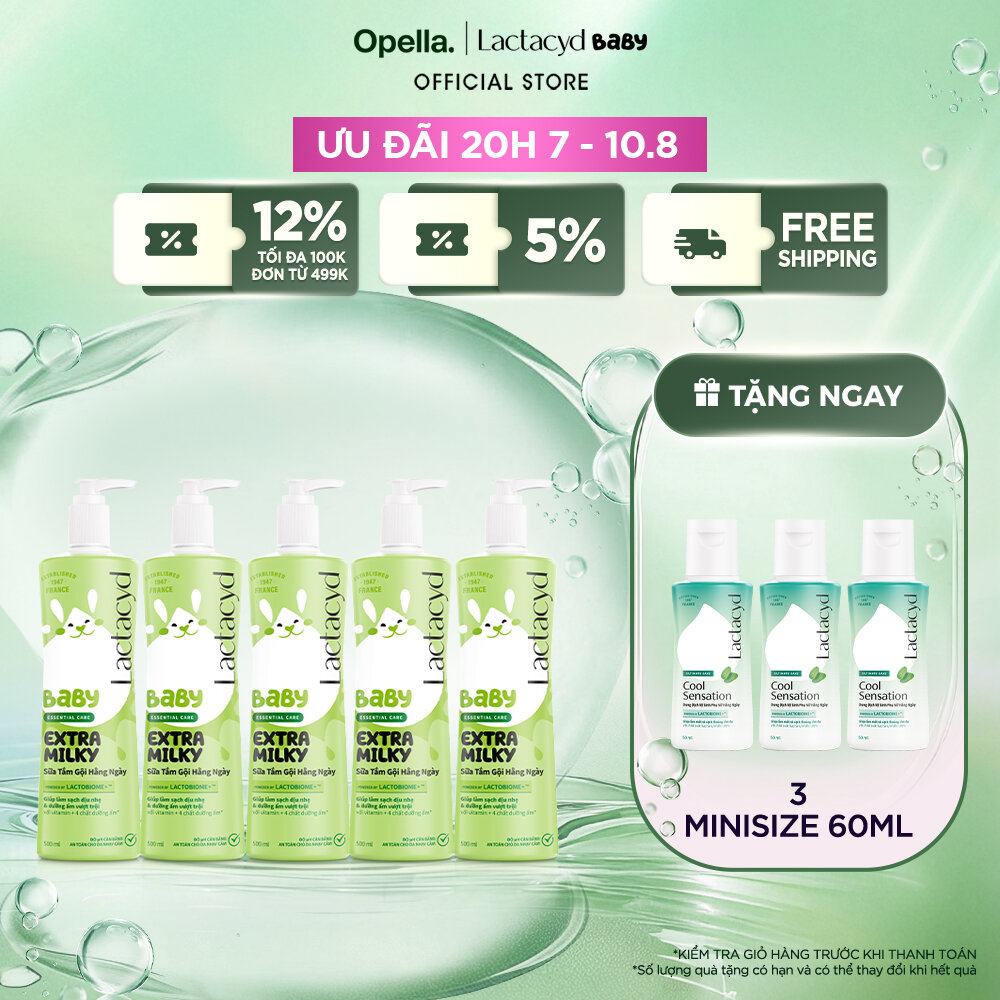 Bộ 5 chai Sữa Tắm Gội Trẻ Em Lactacyd Baby Extra Milky Làm Sạch Dịu Nhẹ và Dưỡng Ẩm Vượt Trội 500ml/chai