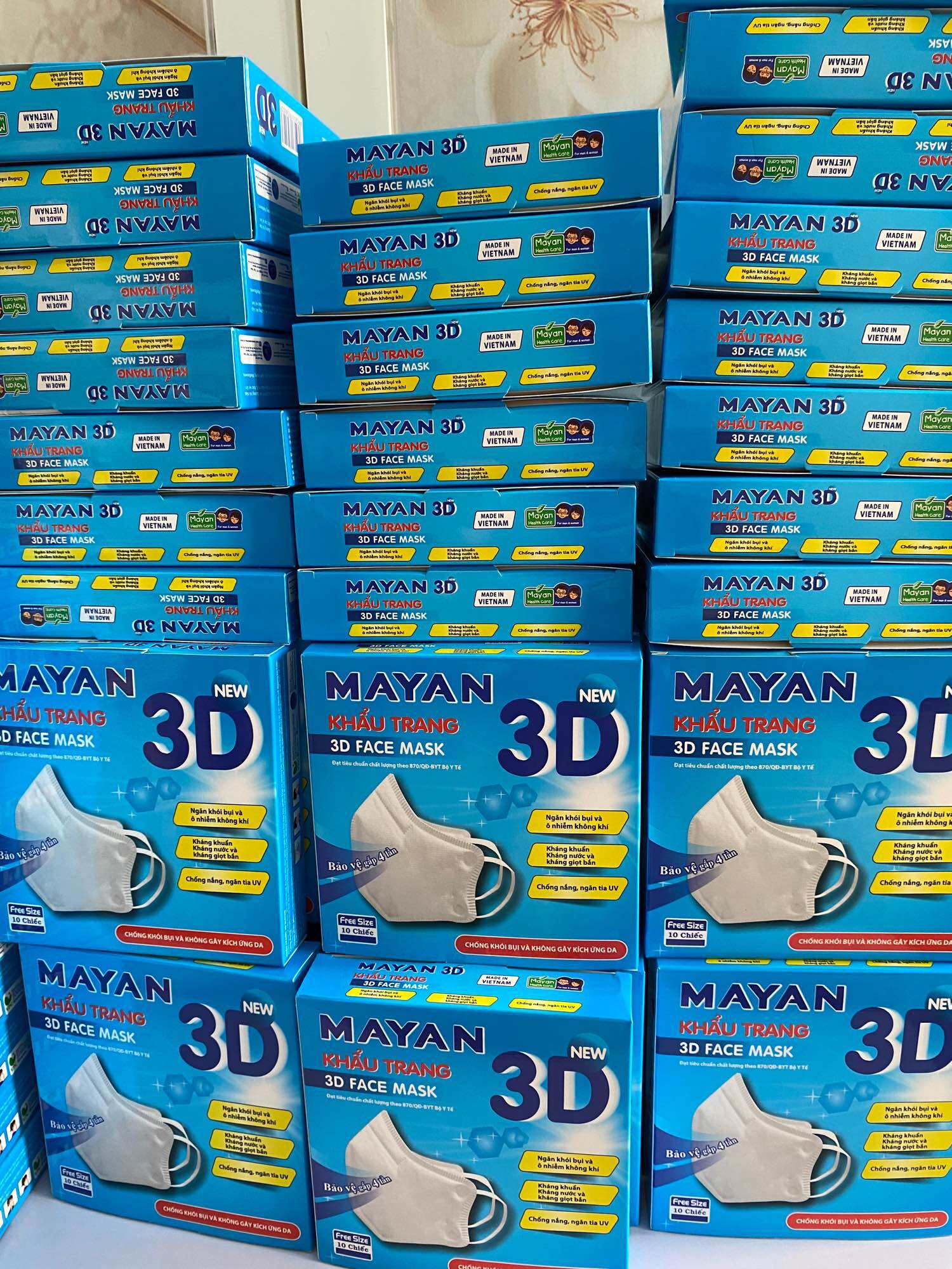 Combo 10 hộp (100 cái) khẩu trang 3D Mayan PM 2.5 kháng khuẩn bảo vệ gấp 4 lần (người lớn và trẻ em)