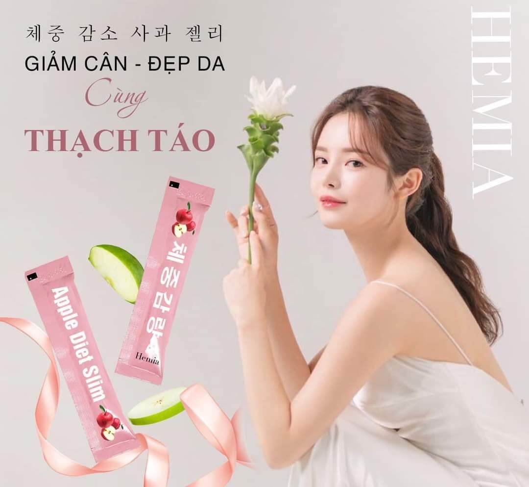 Thạch táo giảm cân Hemia, giảm cân thần tốc, hộp 10 gói, liệu trình 10 ngày