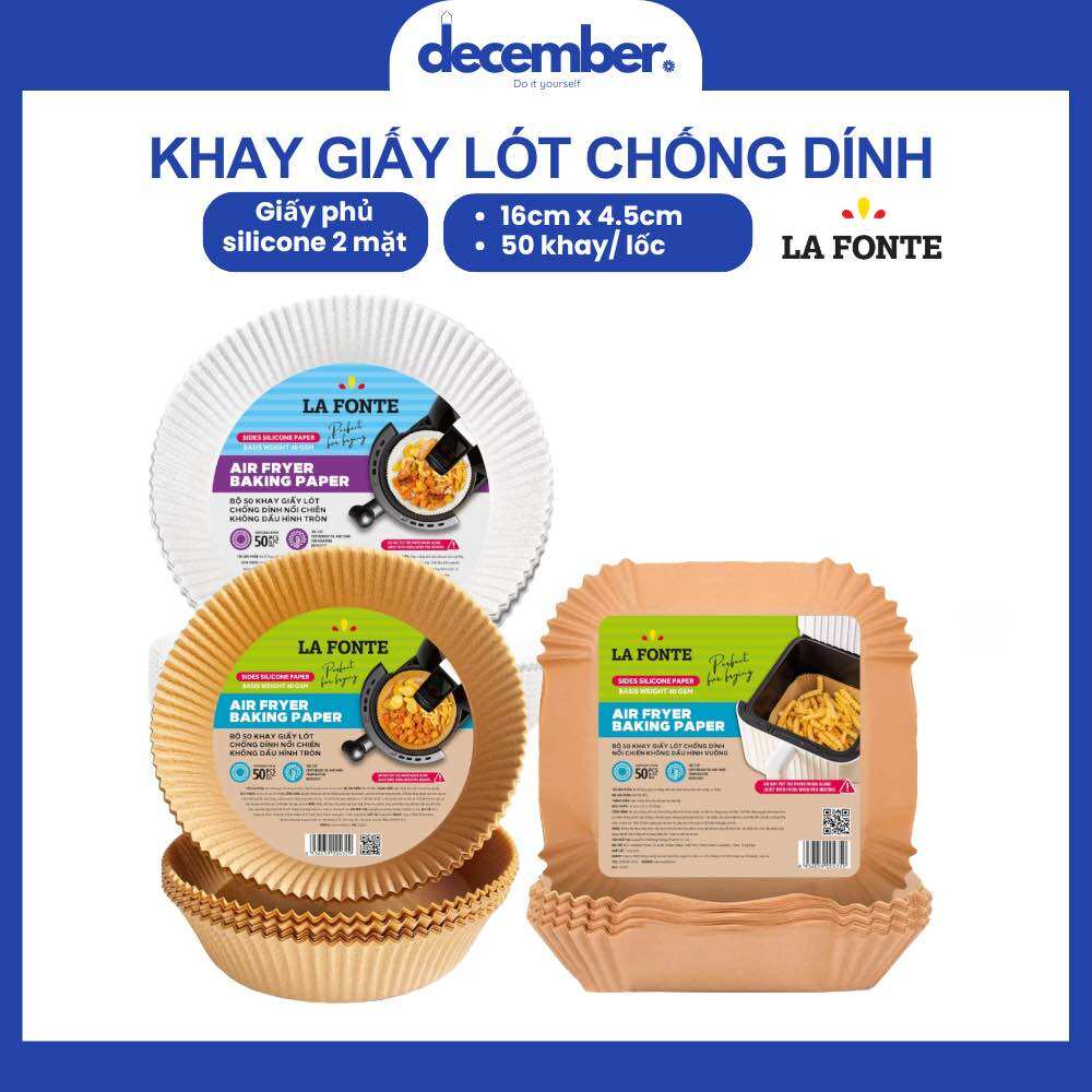 Bộ 50 Khay Giấy Lót Chống Dính Nồi Chiên Không Dầu Hình Vuông La Fonte -004350-BRO