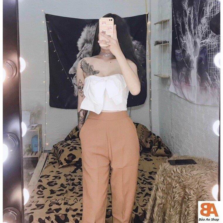 [HCM]áo croptop xoắn nơ ngực chất vải kate