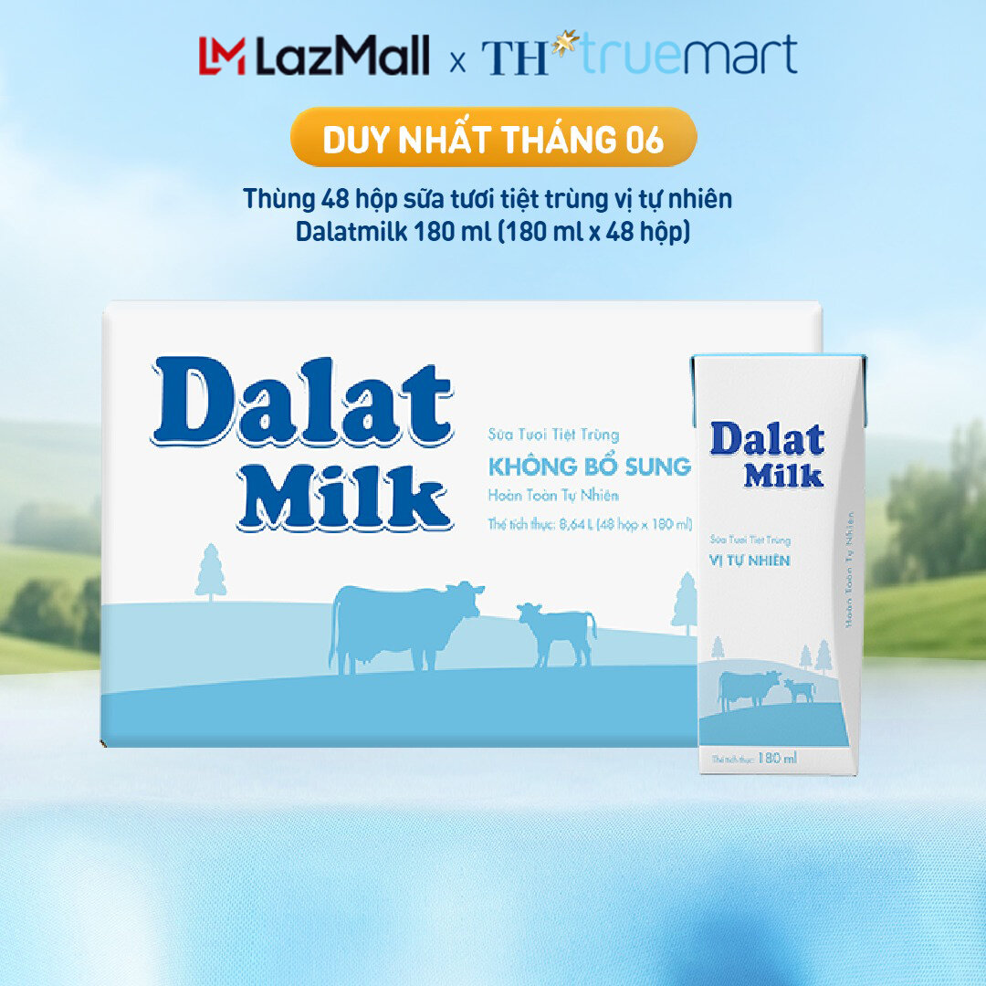 Thùng 48 hộp sữa tươi tiệt trùng Dalatmilk vị tự nhiên 180 ml (180 ml x 48)