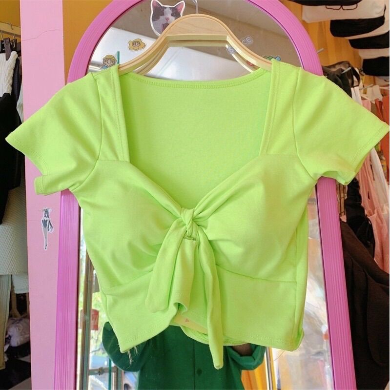 Áo croptop thắt nơ ngực - áo thun borip