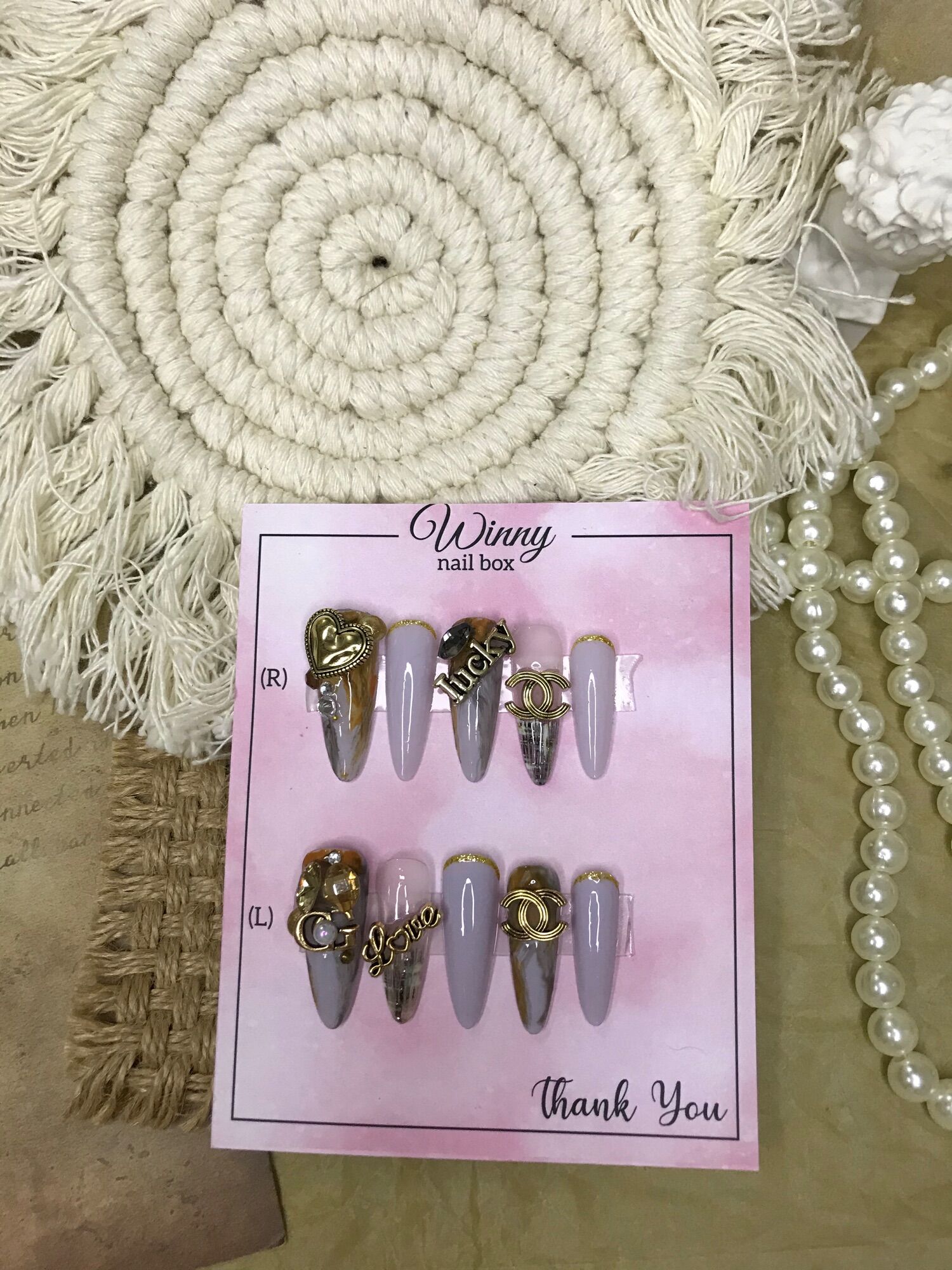 Nailbox móng up móng giả vân đá charm đồng chanel