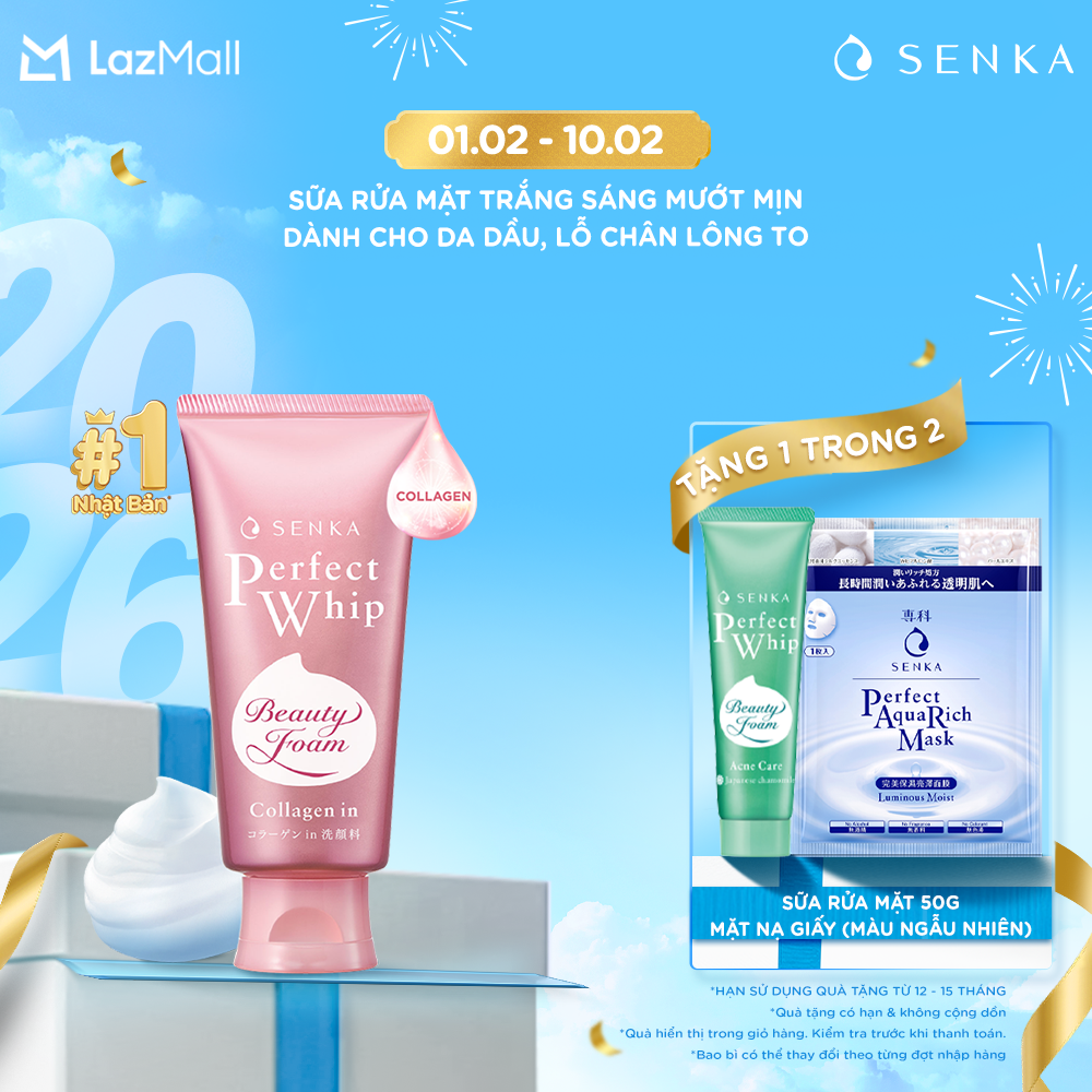 Sữa rửa mặt tạo bọt Collagen cho da khô sạch sâu ngừa lão hóa SENKA PERFECT WHIP COLLAGEN IN 120G