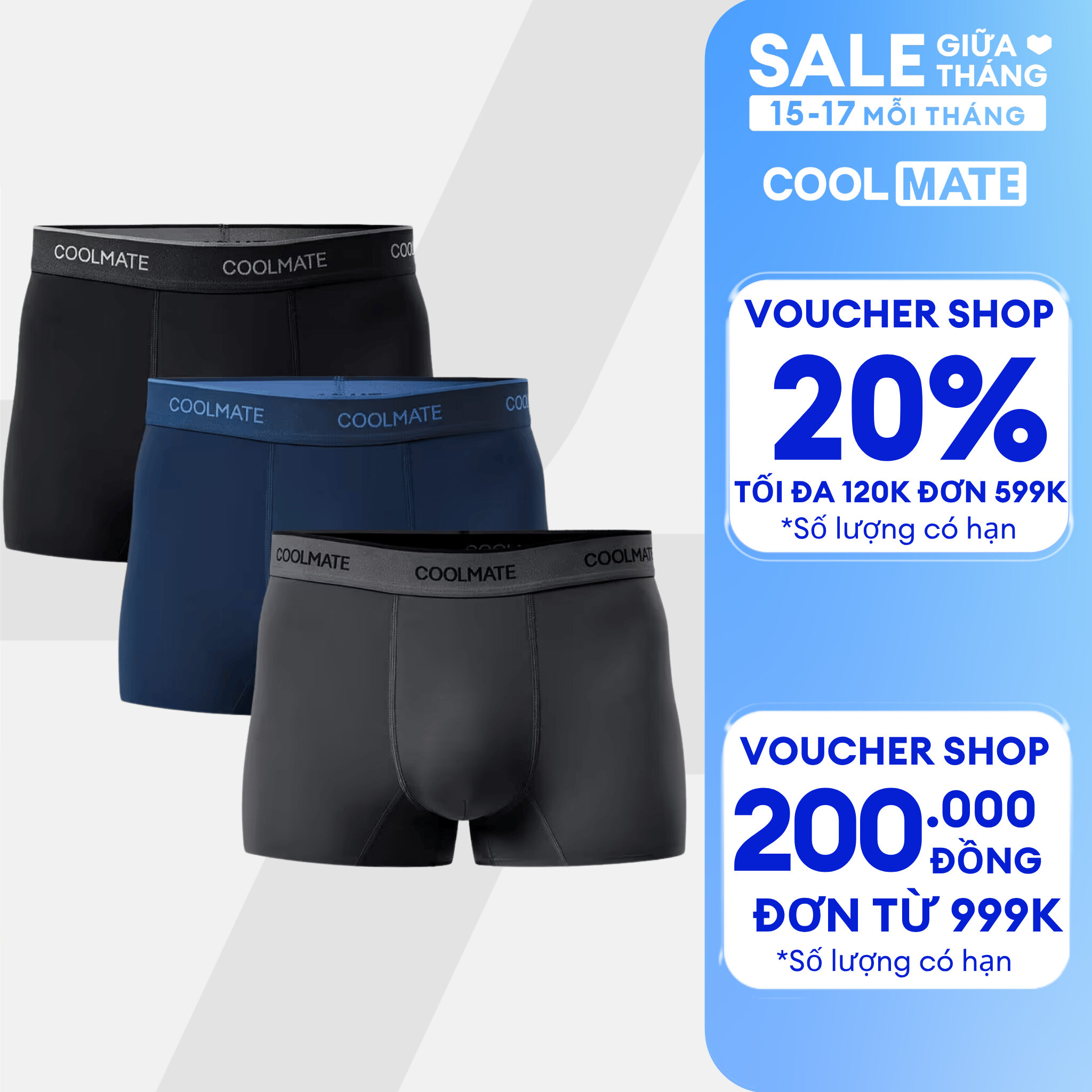 Combo 3 Quần Lót Nam Trunk Ice Cooling II co giãn, thấm hút, thoáng mát, nhanh khô - Coolmate