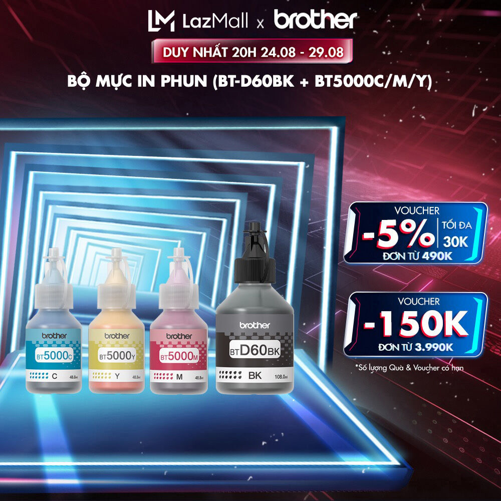 Bộ mực in phun Brother (BT-D60BK + BT5000C/M/Y)