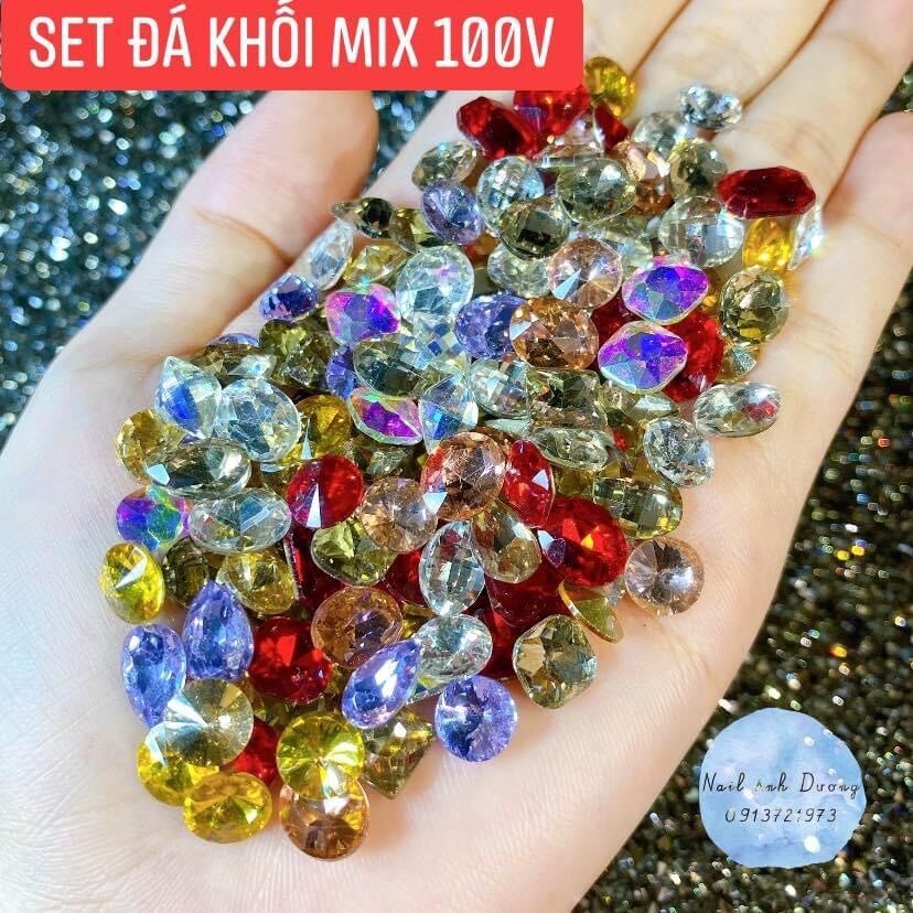 Set đá khối chân vàng 100 viên đủ màu sắc