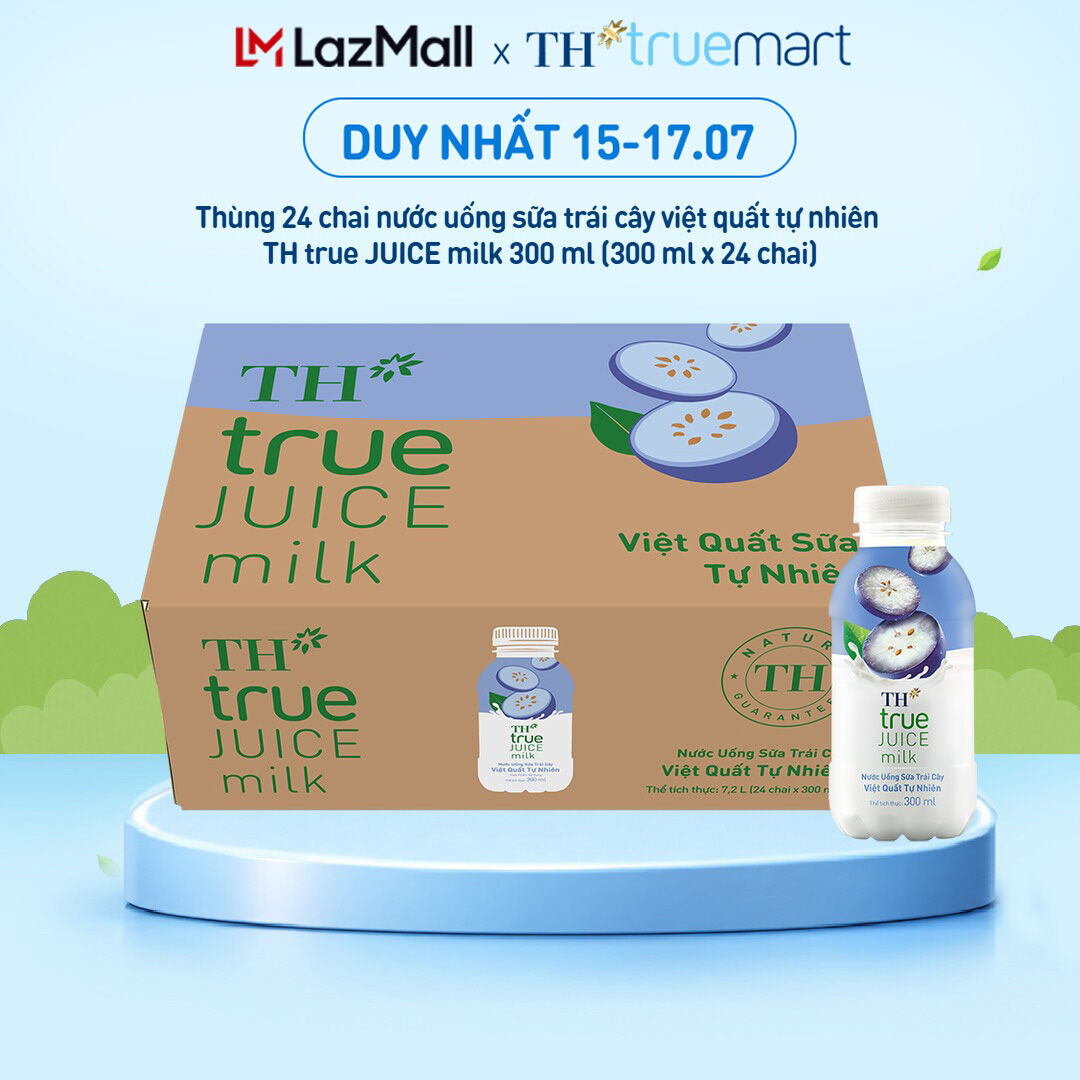 Thùng 24 chai nước uống sữa trái cây TH true JUICE MILK việt quất tự nhiên 300 ml (300 ml x 24)
