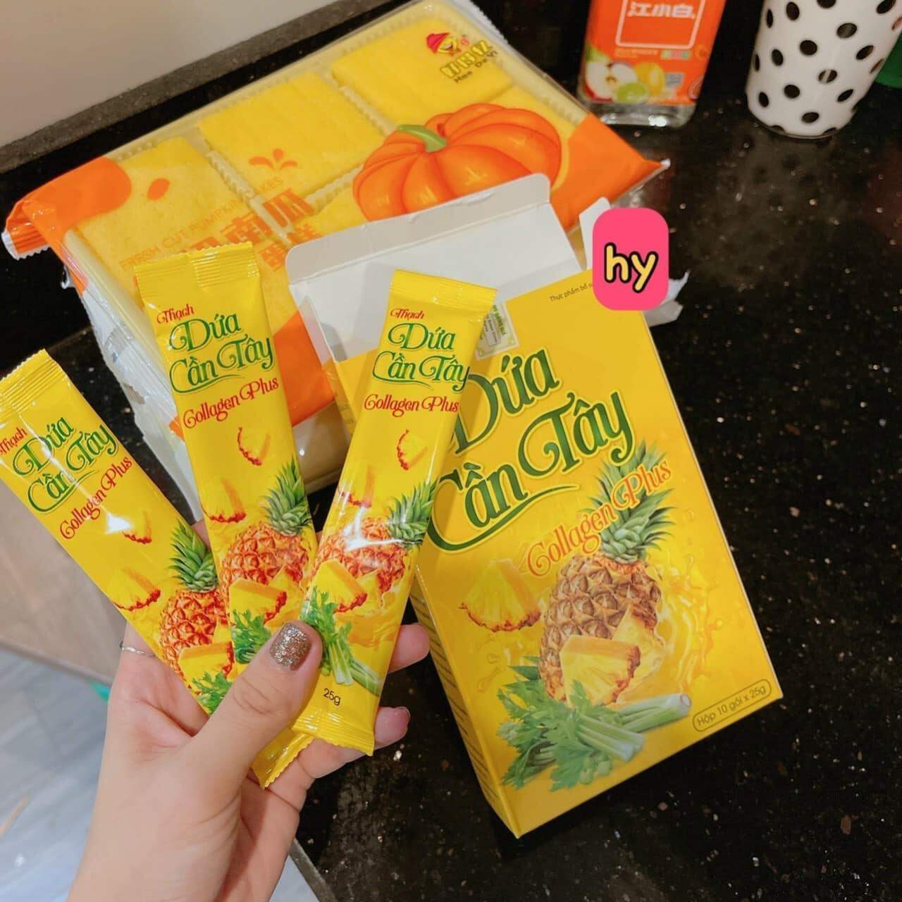 THẠCH DỨA CẦN TÂY HỖ TRỢ GIẢM CÂN HIỆU QUẢ ĐẸP DA , ĐẸP DÁNG HỘP 10 GÓI