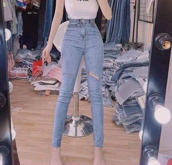✨Jeans Dài Lưng Cao Co Giãn Rách Xéo PT
