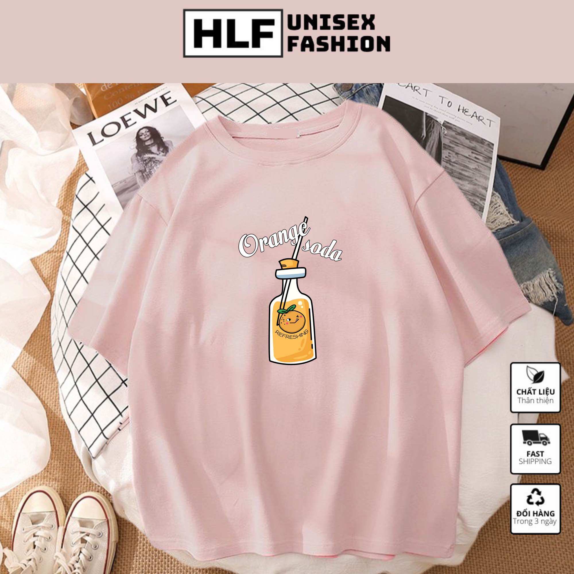 Áo thun tay lỡ form rộng Unisex chai nước Orange Soda cực xinh tươi áo phông form rộng size HLFashion