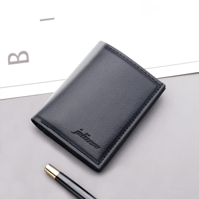 Ví Nam Mini Dọc Ngắn Phong Cách Có Thể Gập Lại Da Nhân Tạo Bifold Dành Cho Thanh Niên Với Phần Tử Đóng Và Khâu Tiếp Xúc