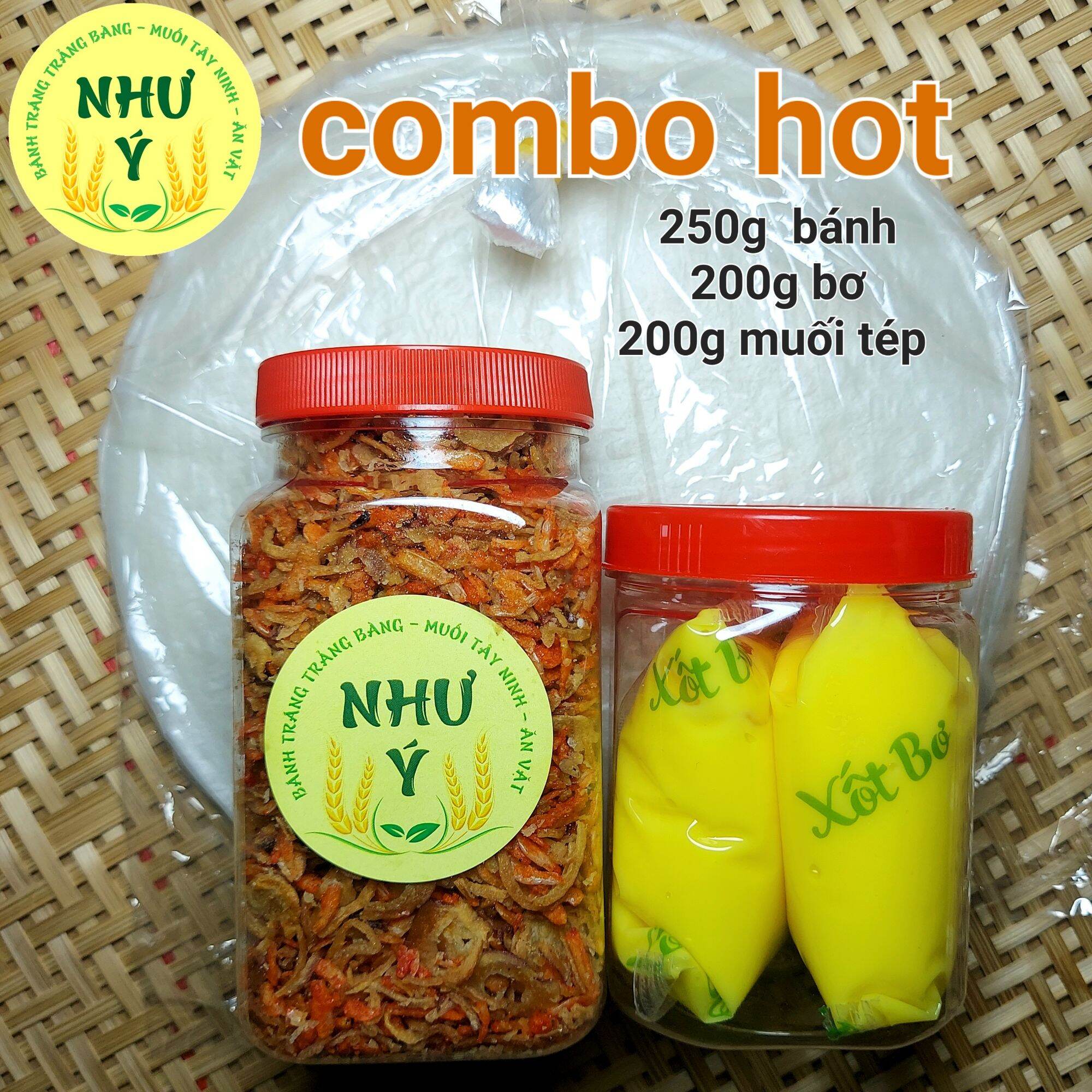 Combo hot 250g bánh tráng. 200g bơ vàng hột gà. 200g muối tép hành phi.