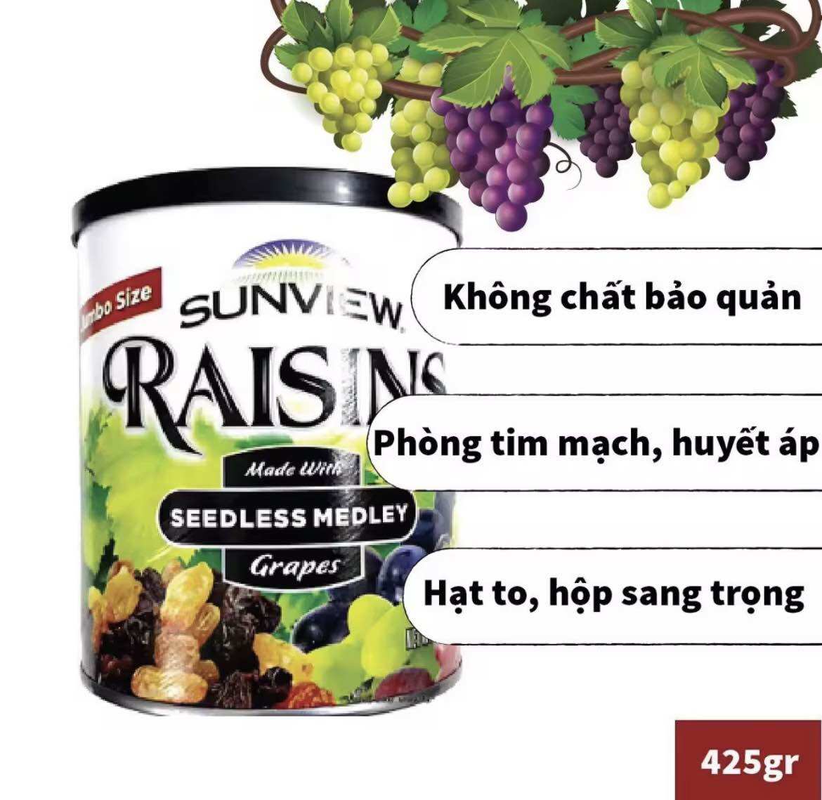 Nho khô sunview raisins mỹ 425g - ăn vặt