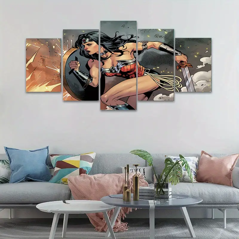 Wonder Woman Trận Cảnh 5 Canvas Nghệ Thuật Treo Tường Bộ Không Đóng Khung Sống Động Mạnh Mẽ Sẵn Sàng Treo Dành Cho Người Hâm Mộ Siêu Anh Hùng