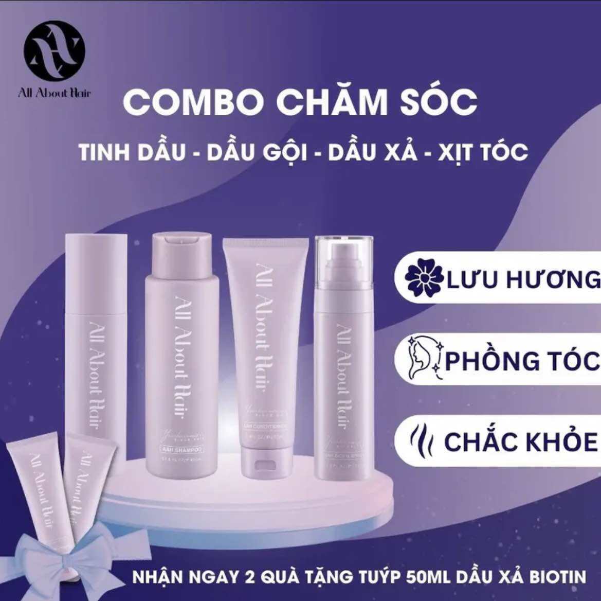 TẶNG 2 DẦU XẢ BITON 50ML  BỘ 4 SẢN PHẨM CHĂM SÓC TÓC ALL ABOUT HAIR