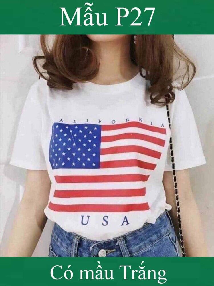 (ẢNH THẬT)ÁO THUN NỮ- IN HÌNH LÁ CỠ MỸ USA, HÀNG XUẤT DƯ, CHẤT LIỆU COTTON 100%