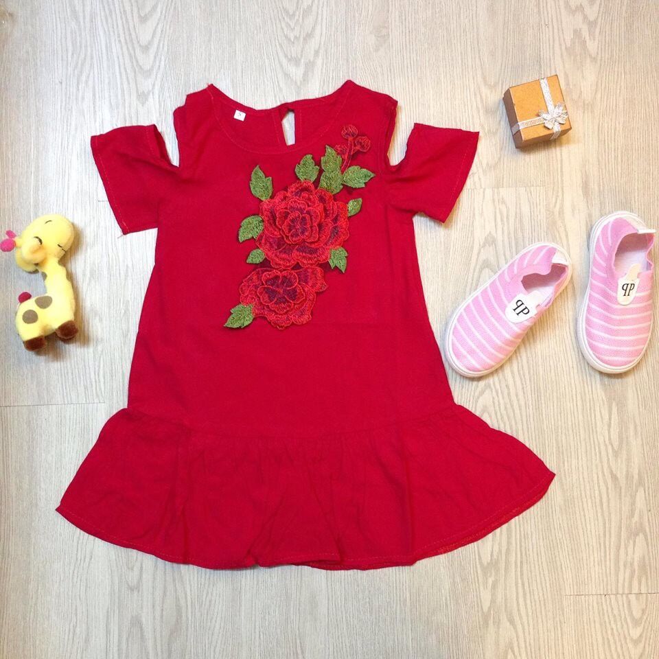 váy bé gái trẻ em lanh hoa hồng