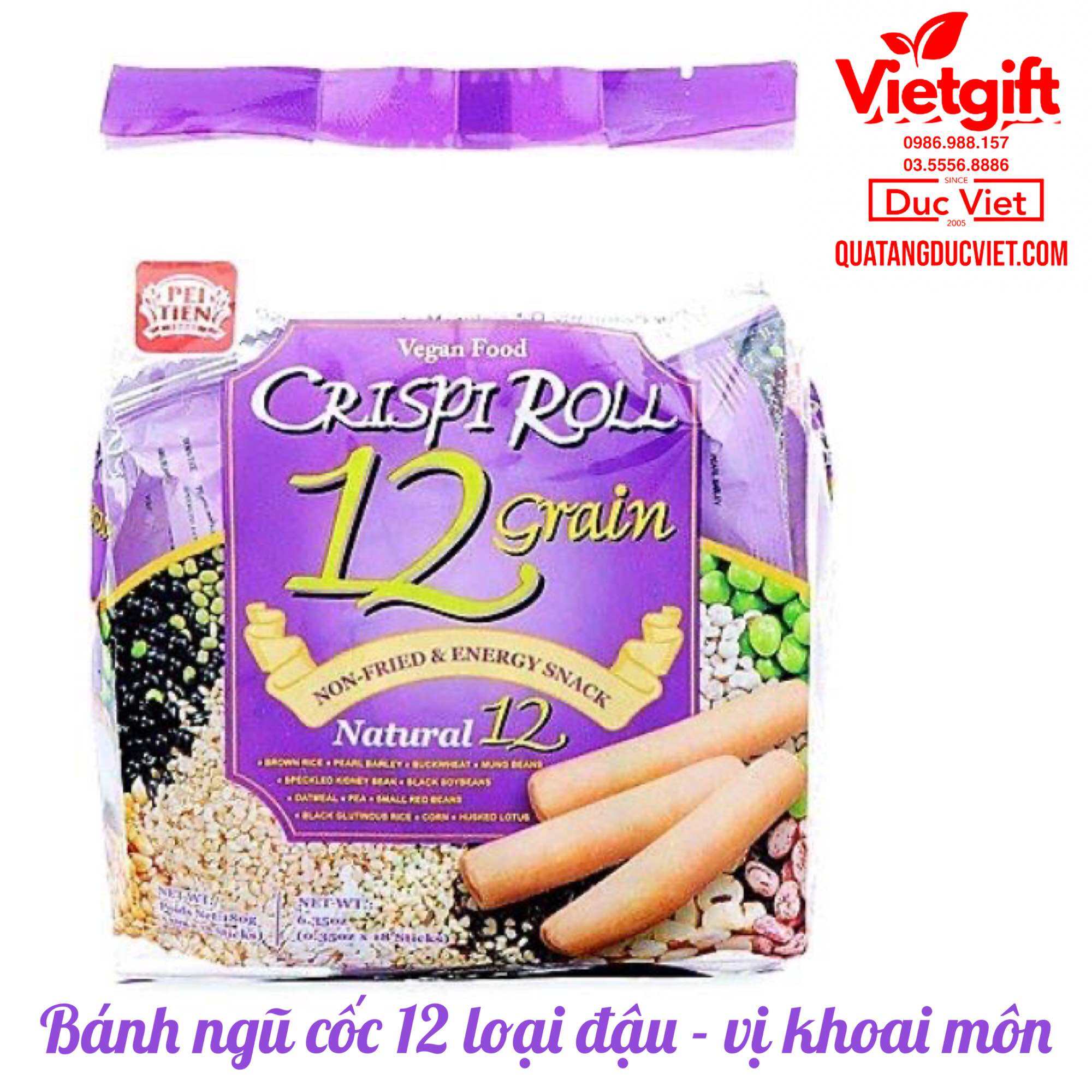 Bánh Crispi Roll 12 loại ngũ cốc 180g - Vị khoai môn (18 gói)