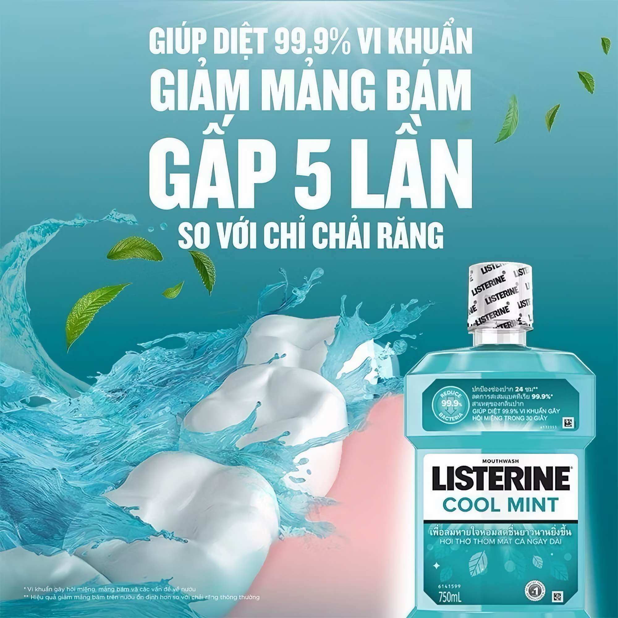 Nước Súc Miệng Listerine 750ml (tặng kèm chai 250ml) Thái
