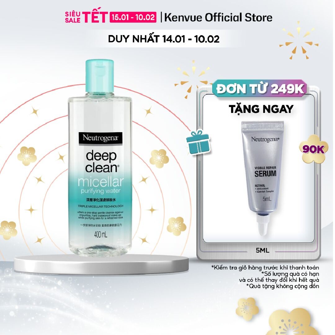 Nước tẩy trang Không Cồn thanh lọc và làm sạch sâu  Neutrogena Deep Clean Micellar Purifying 400ml