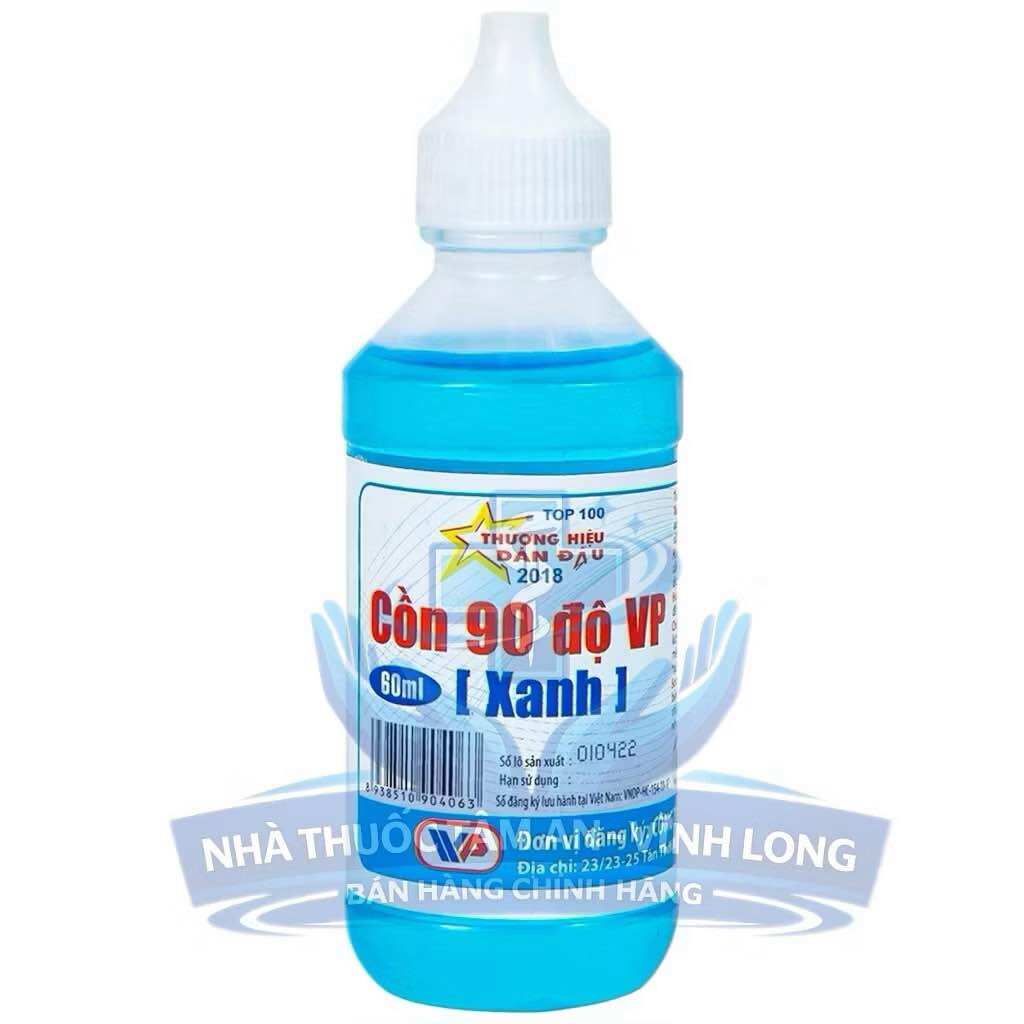 Cồn 90 độ Vĩnh Phúc chai 60ml (sát trùng, rửa tay, vết thương, dụng cụ, bề mặt, nướng mực)(Lốc 10chai/60ml)