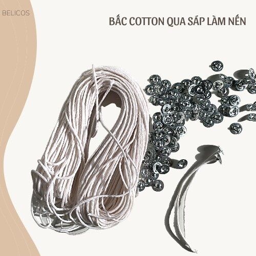 Bấc nến cotton nhúng sáp kèm đế sắt tròn