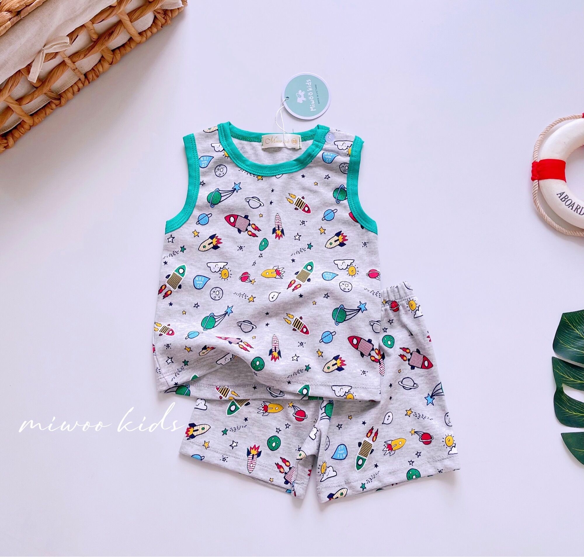 Bộ ba lỗ khuy vai bé trai xuất Nhật Miwoo