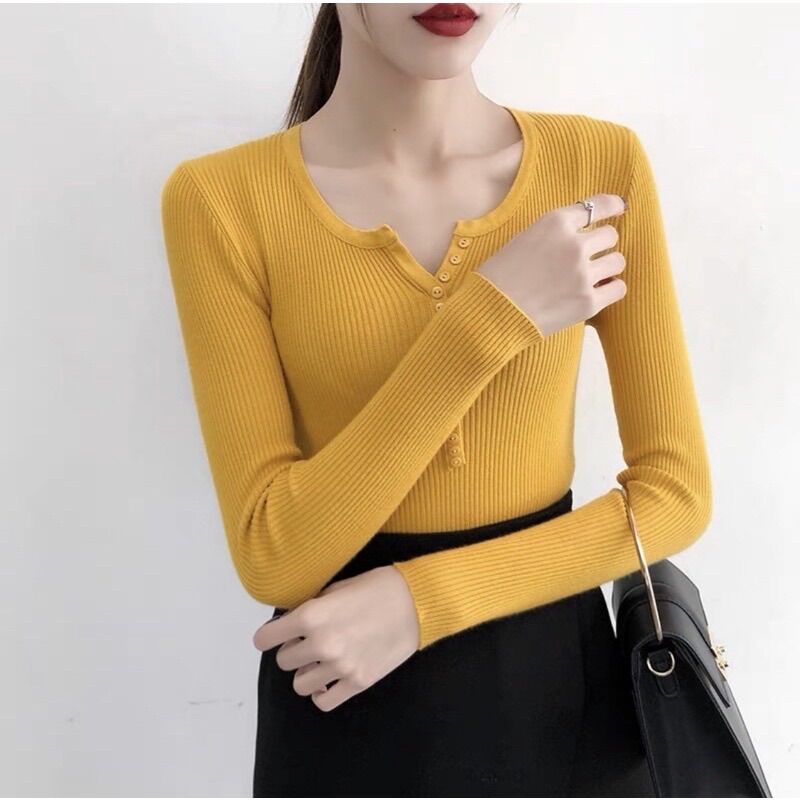 Áo len lông cừu cúc ngực phong cách Hàn Quốc