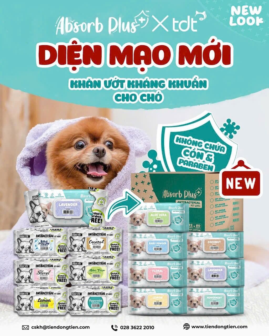 [HCM]KHĂN GIẤY ƯỚT KHÁNG KHUẨN TẮM KHÔ CHO CHÓ ABSORB 80 MIẾNG