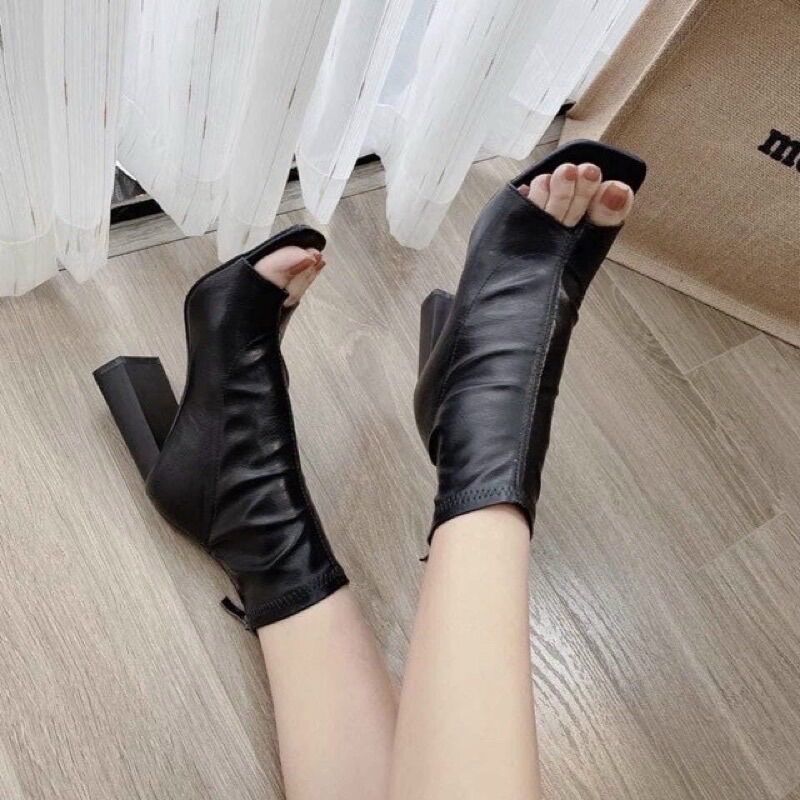 Boot nữ đế cao hở mũi sẵn 2 loại bóng, lì