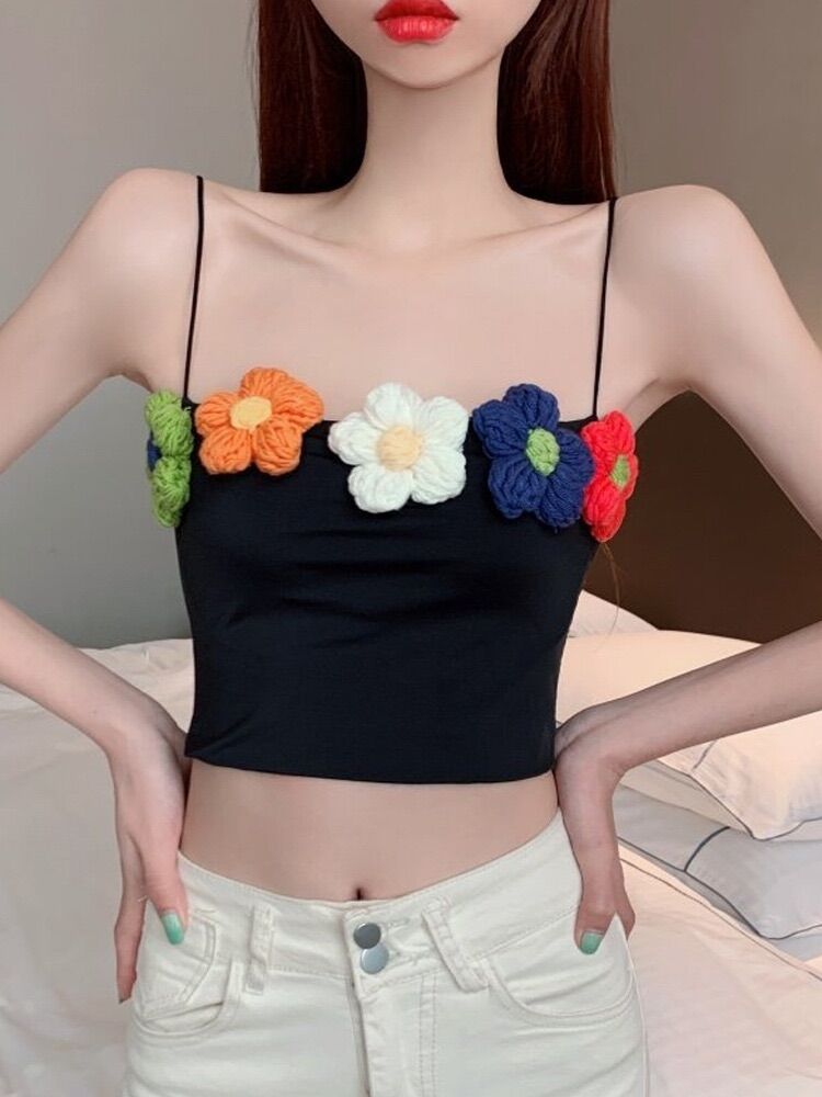 Áo hai dây hoa len móc - áo croptop nữ siêu xinh