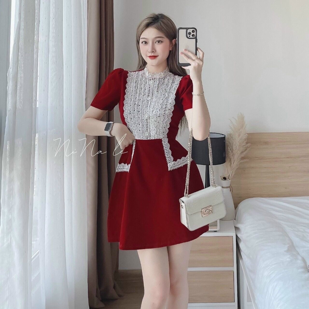 (SHOP BIGSIZE NỮ 50KG ĐẾN 90KG) đầm nhung phối ren dáng A đi tiệc
