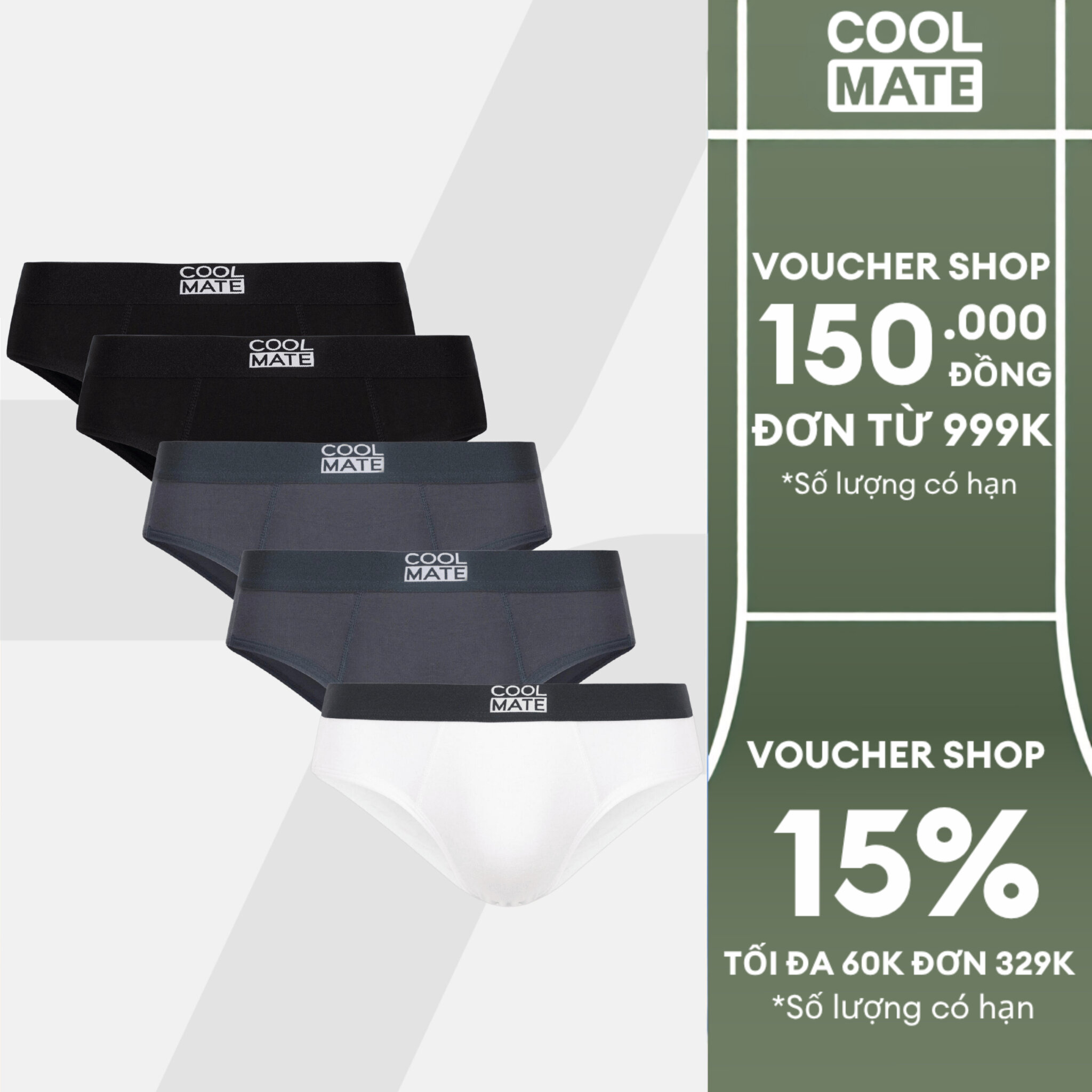Combo 5 quần lót nam tam giác brief bamboo kháng khuẩn (ngẫu nhiên 2-3 màu) - Coolmate