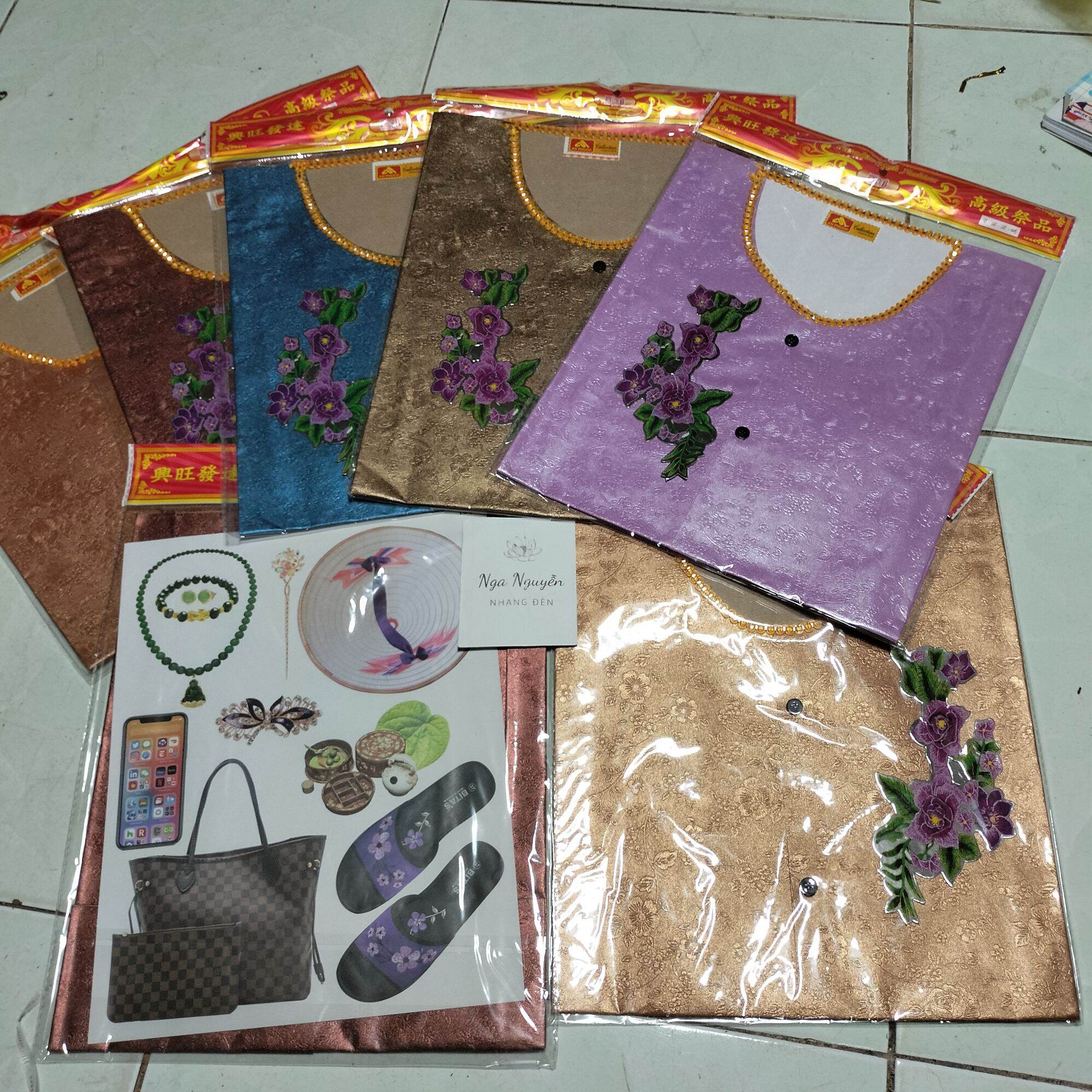 (Combo 5 bộ)Giấy cúng_Bộ quần áo bà ba nữ kèm phụ kiện hàng mã