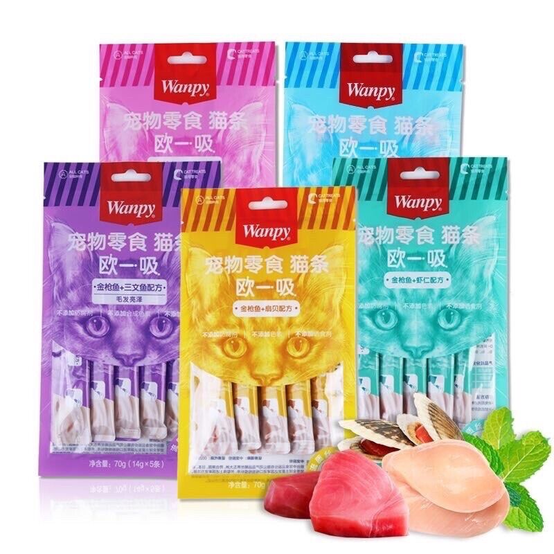 Súp thưởng WANPY TREAT cao cấp cho mèo - gói 5 thanh x 14gr soup thưởng thức ăn cho mèo