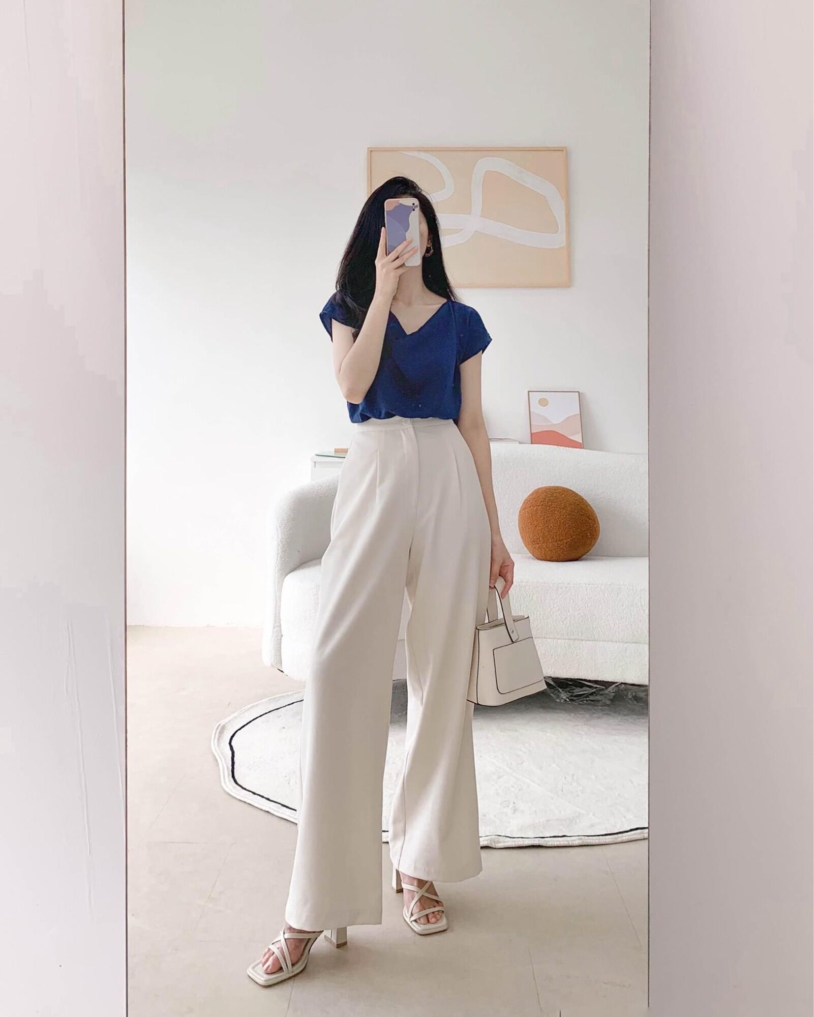Ceci cela - quần pleated ổng rộng dáng dài