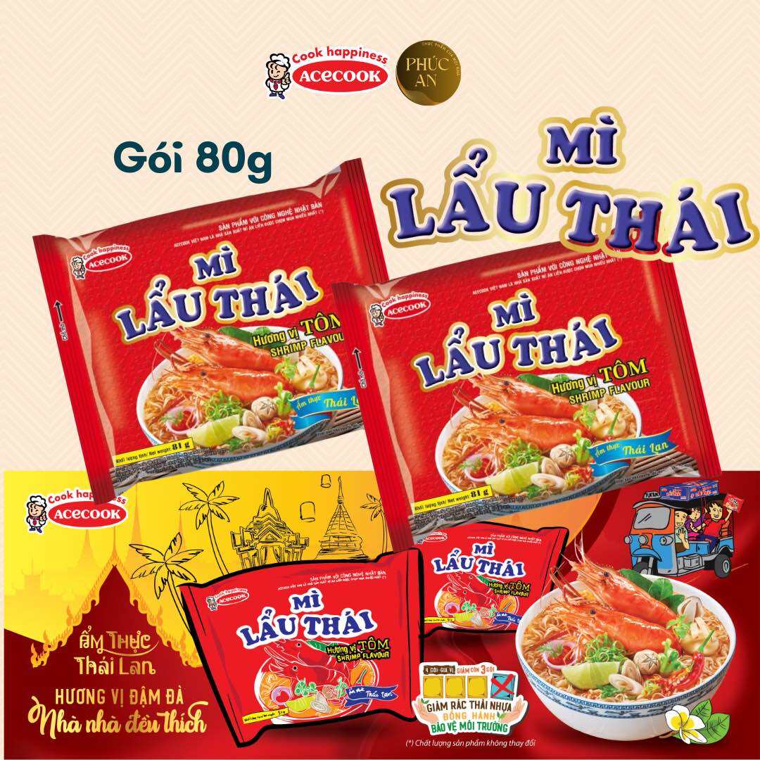 Thùng Mì lẩu Thái tôm 80g 30 gói Thai shrimp hot pot noodle ACECOOK ẩm