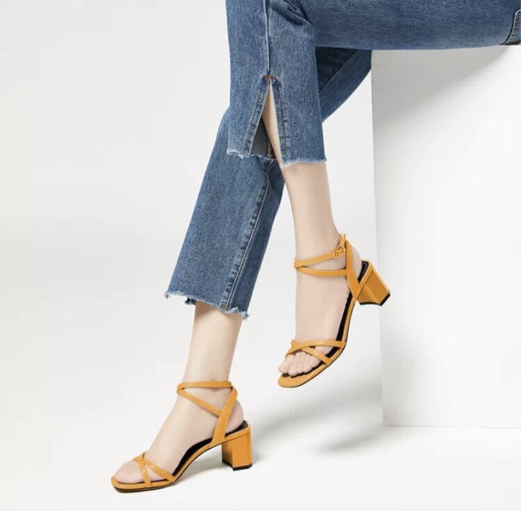 Giày Sandal Dily thời trang gót vuông quai chéo cao 5cm