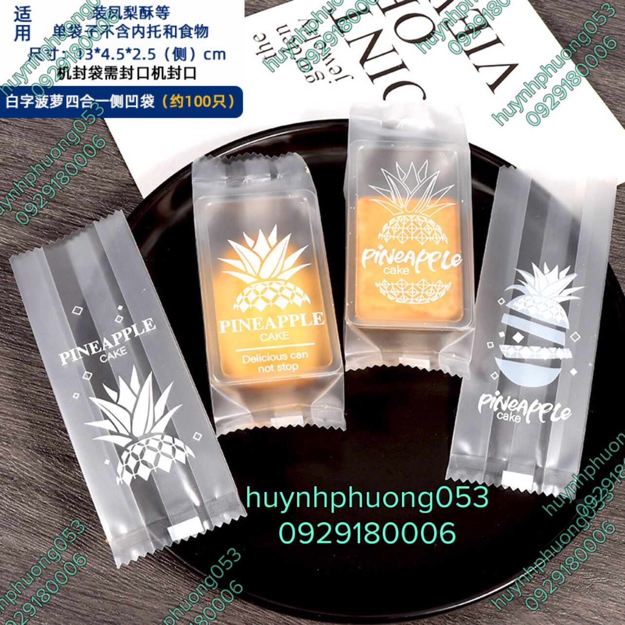 Set 100 túi đựng bánh dứa , bánh thỏi vàng , Dứa trắng mờ