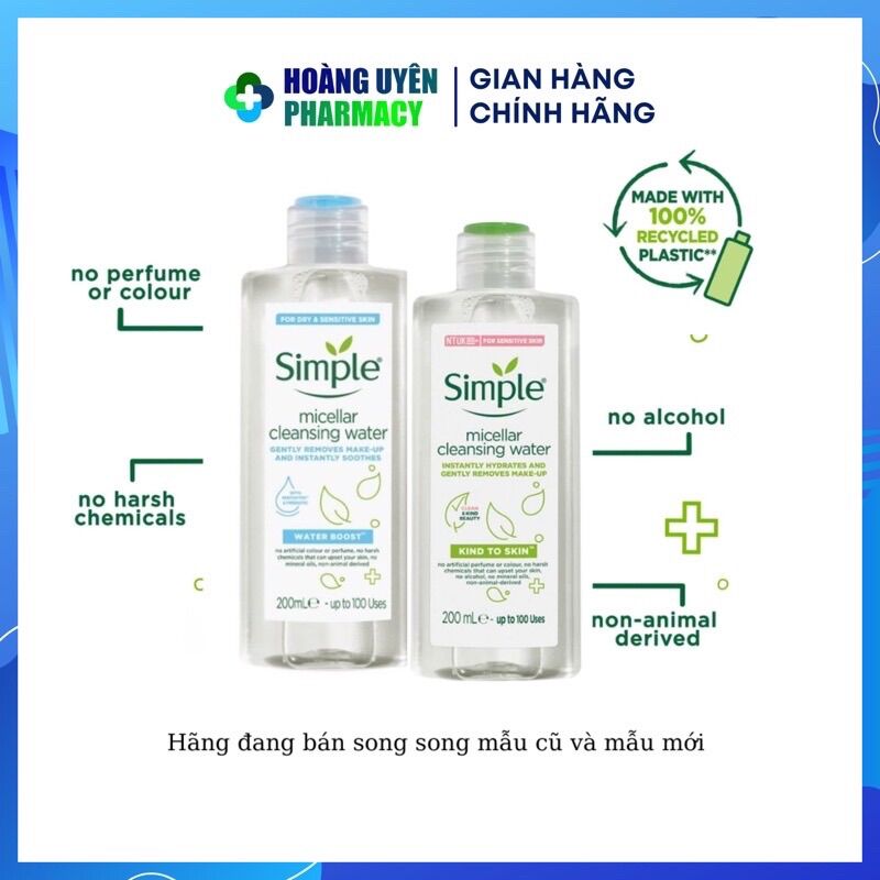 Nước tẩy trang Simple micellar cleansing water 200ml